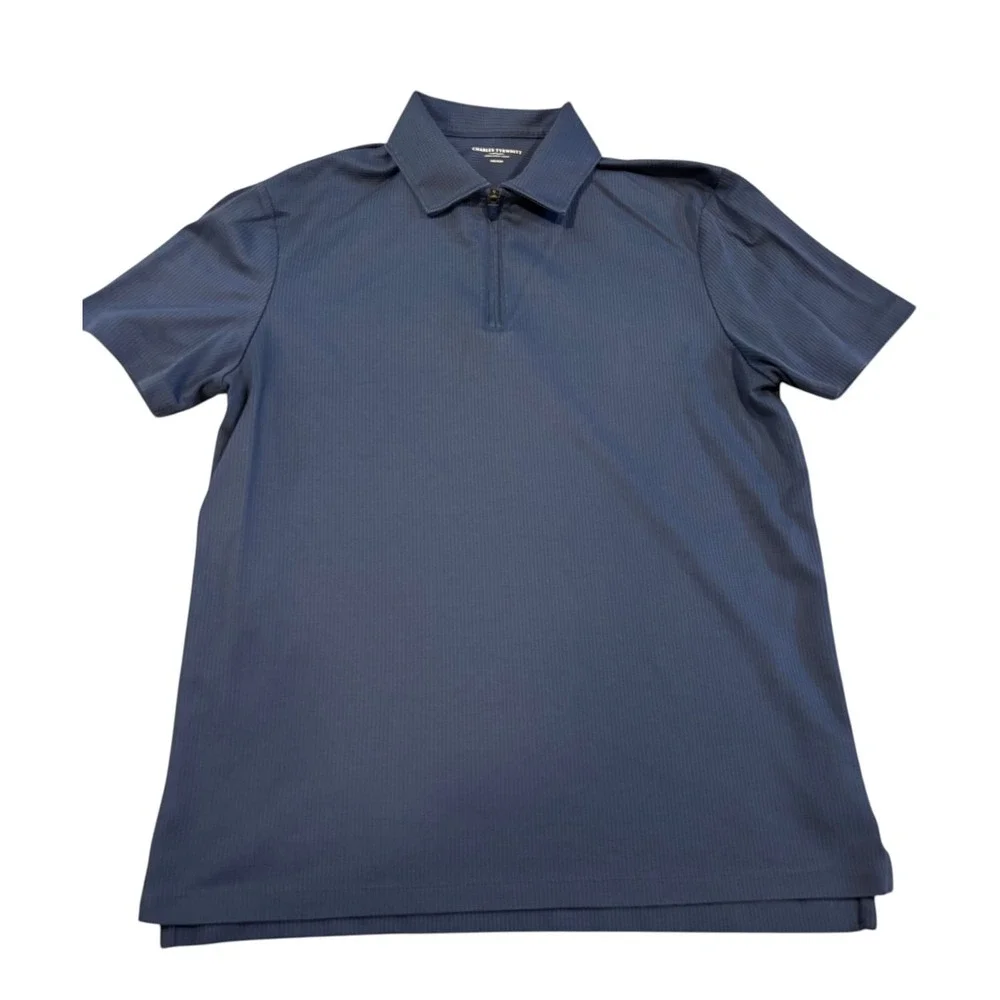 Charles Tyrwhitt Quarter Zip Men's Polo Shirt Navy Blue Cotton/Polyester Medium